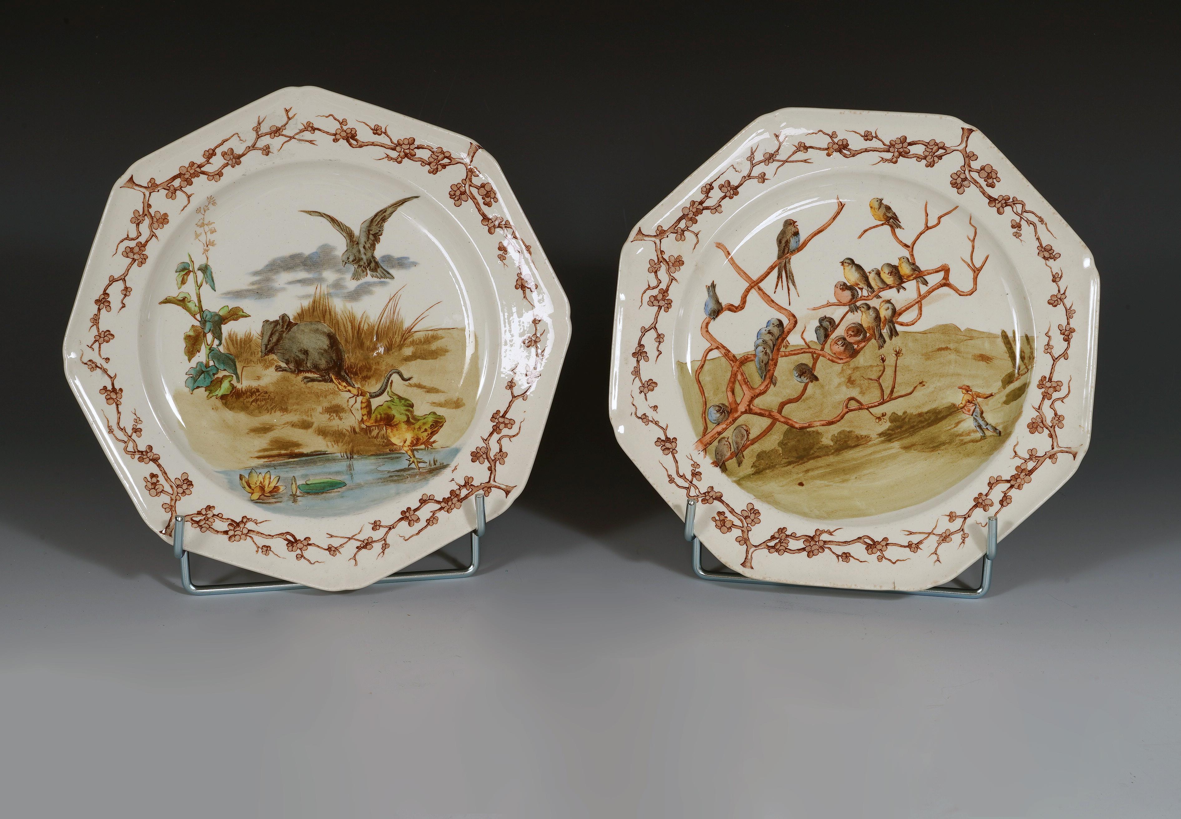Earthenware Brown-Westhead Moore & Cie, « Fables of la Fontaine » service, England, c. 1890 For Sale