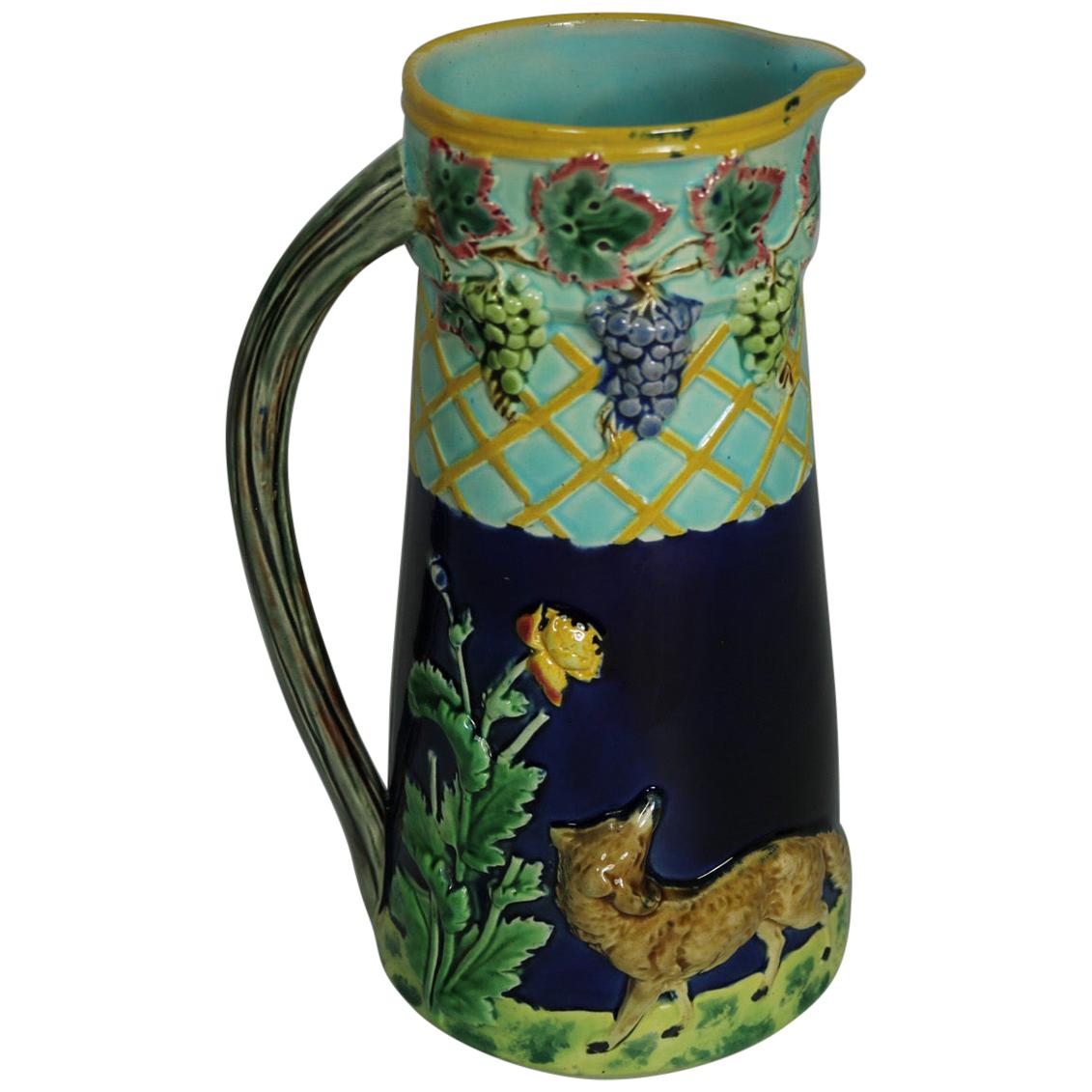 Brown Westhead Moore & Co Majolica Fox and Grape Pitcher