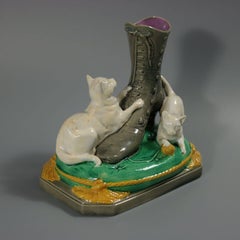 Brown Westhead Moore & Co Majolica Kittens Vase
