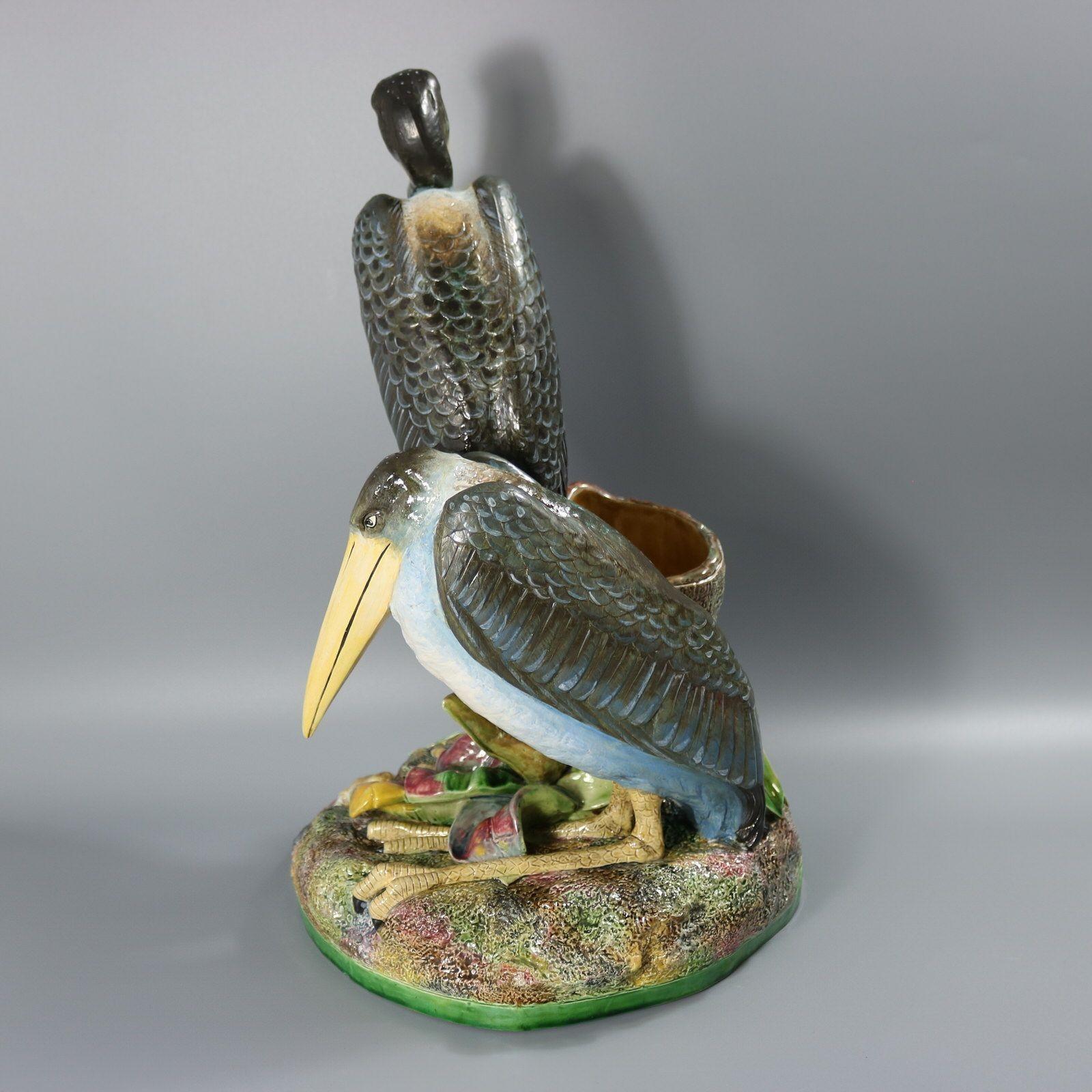 Brown Westhead Moore & Co Majolica Storks Vase In Good Condition In Chelmsford, Essex