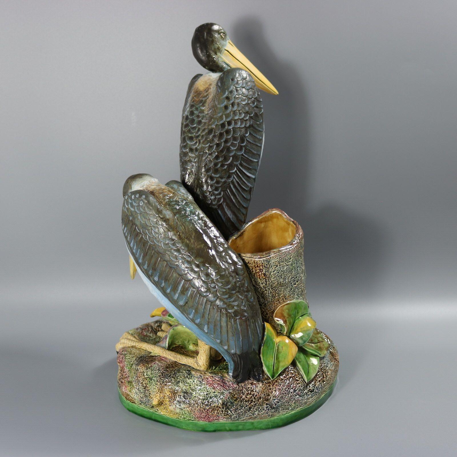 Late 19th Century Brown Westhead Moore & Co Majolica Storks Vase