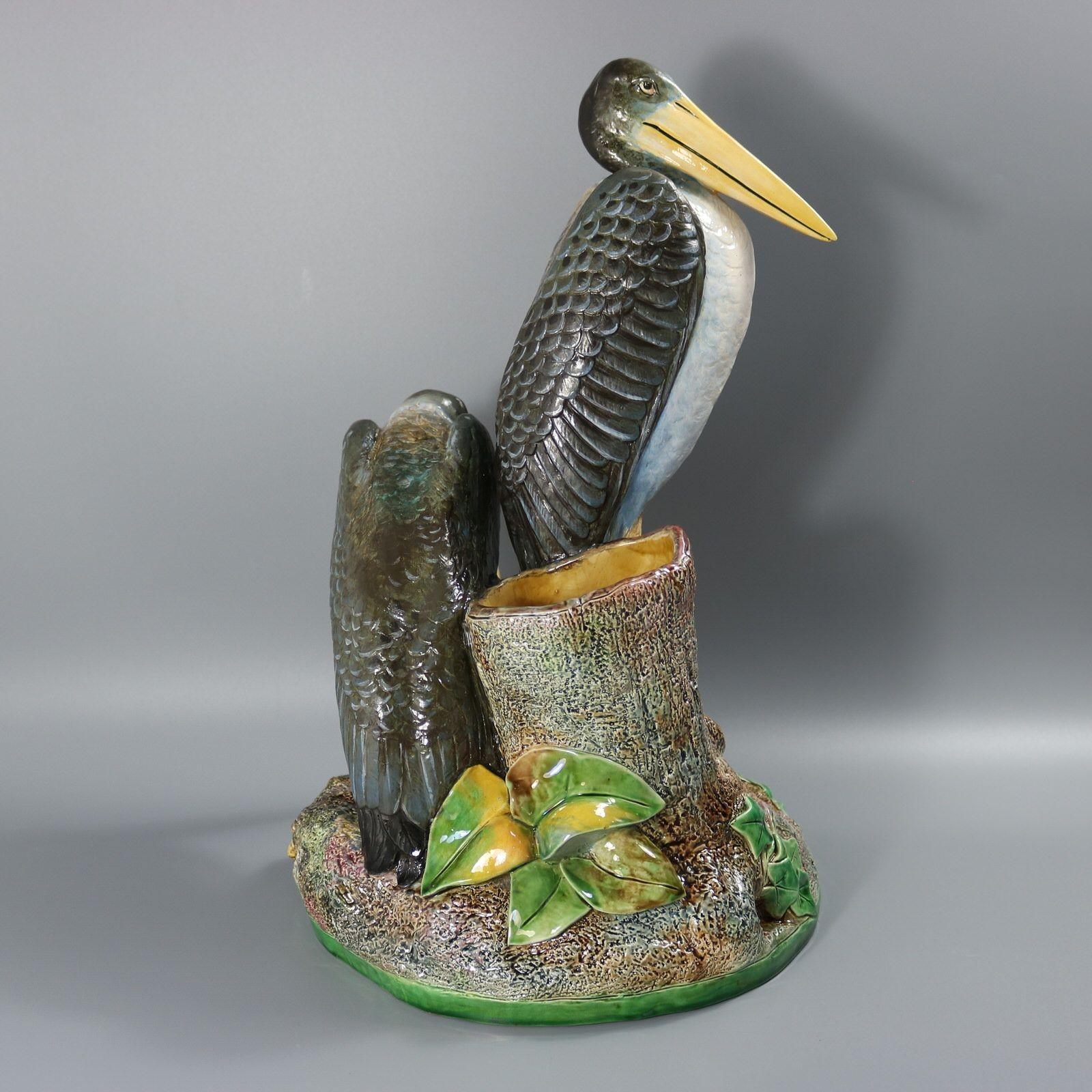 Brown Westhead Moore & Co Majolica Storks Vase 1