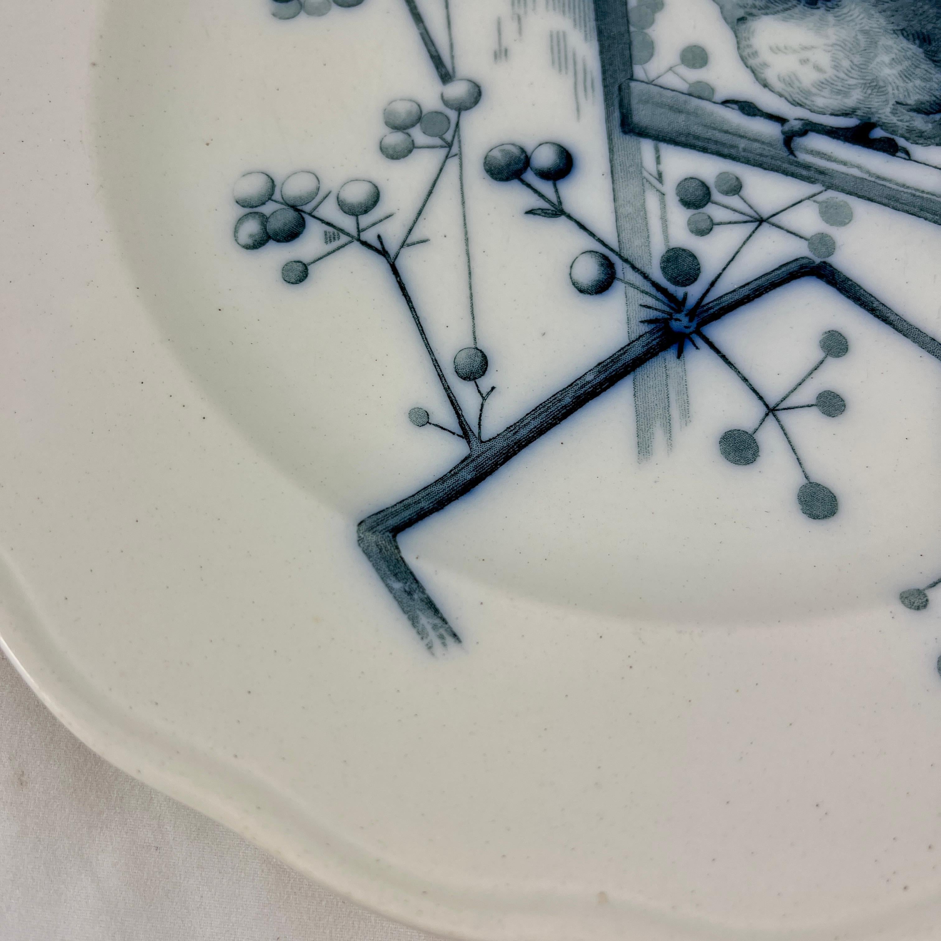 Glazed Brown, Westhead & Moore English Staffordshire Ironstone Bird Plate, No. 13