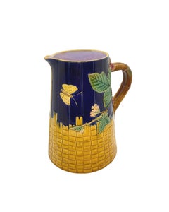 Brown-Westhead Moore Majolica Butterfly and Basketweave Pitcher, Cobalt, c. 1873