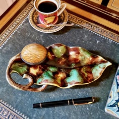 Brown-Westhead & Moore Majolica Ink Stand, Walnut, Victorian ca 1880