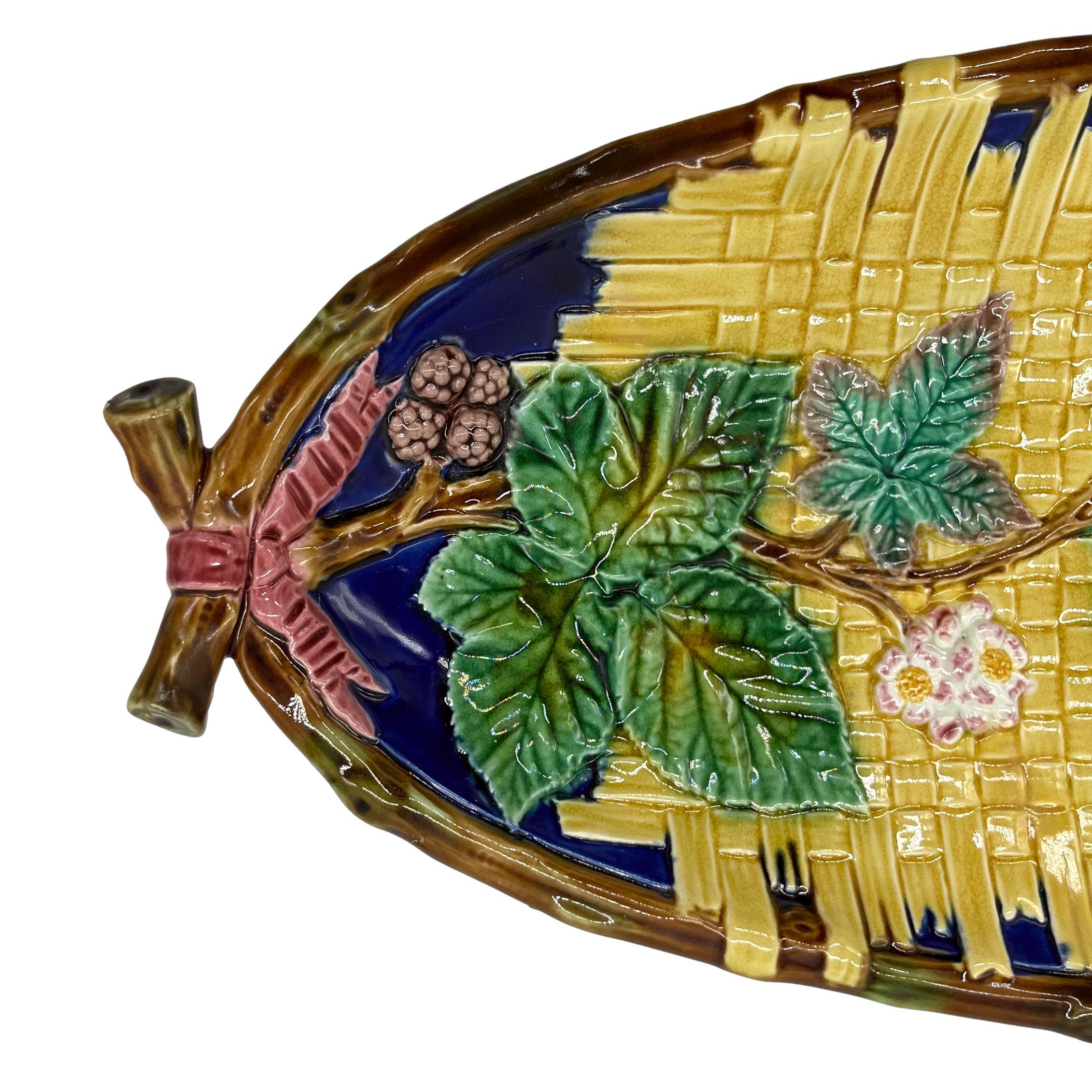 Victorian Brown-Westhead, Moore Majolica Oblong Tray, Yellow on Cobalt Ground, ca. 1875