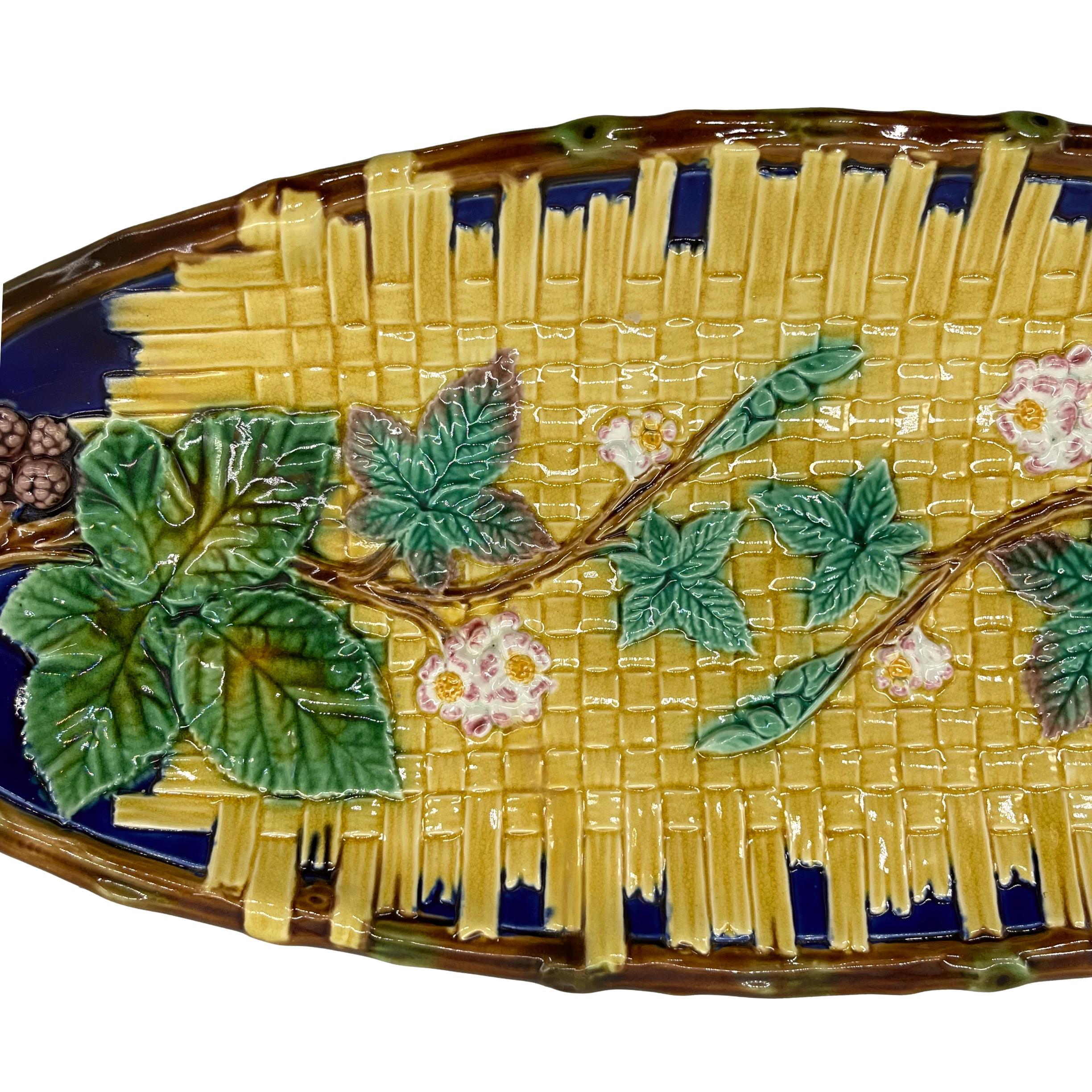English Brown-Westhead, Moore Majolica Oblong Tray, Yellow on Cobalt Ground, ca. 1875