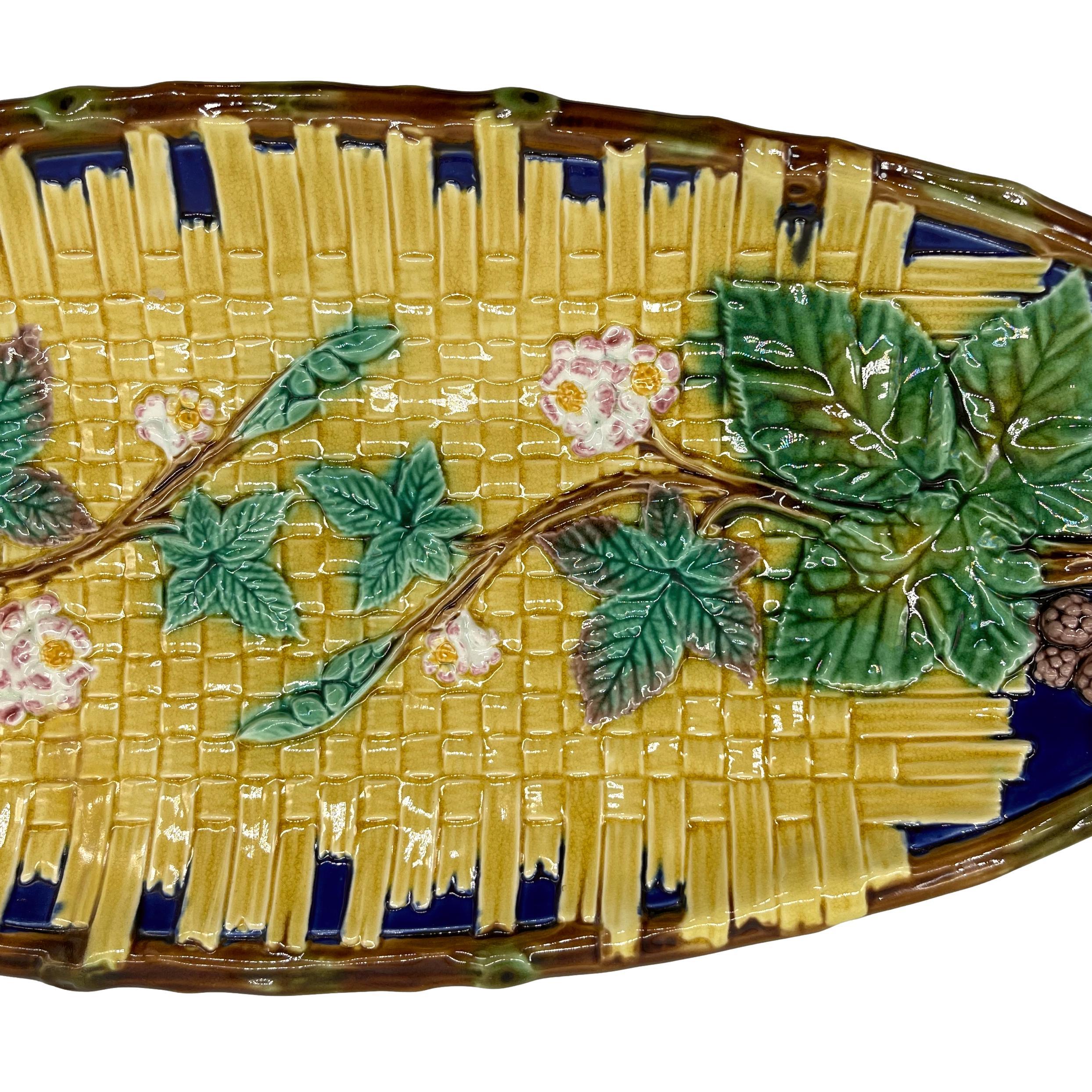 Molded Brown-Westhead, Moore Majolica Oblong Tray, Yellow on Cobalt Ground, ca. 1875
