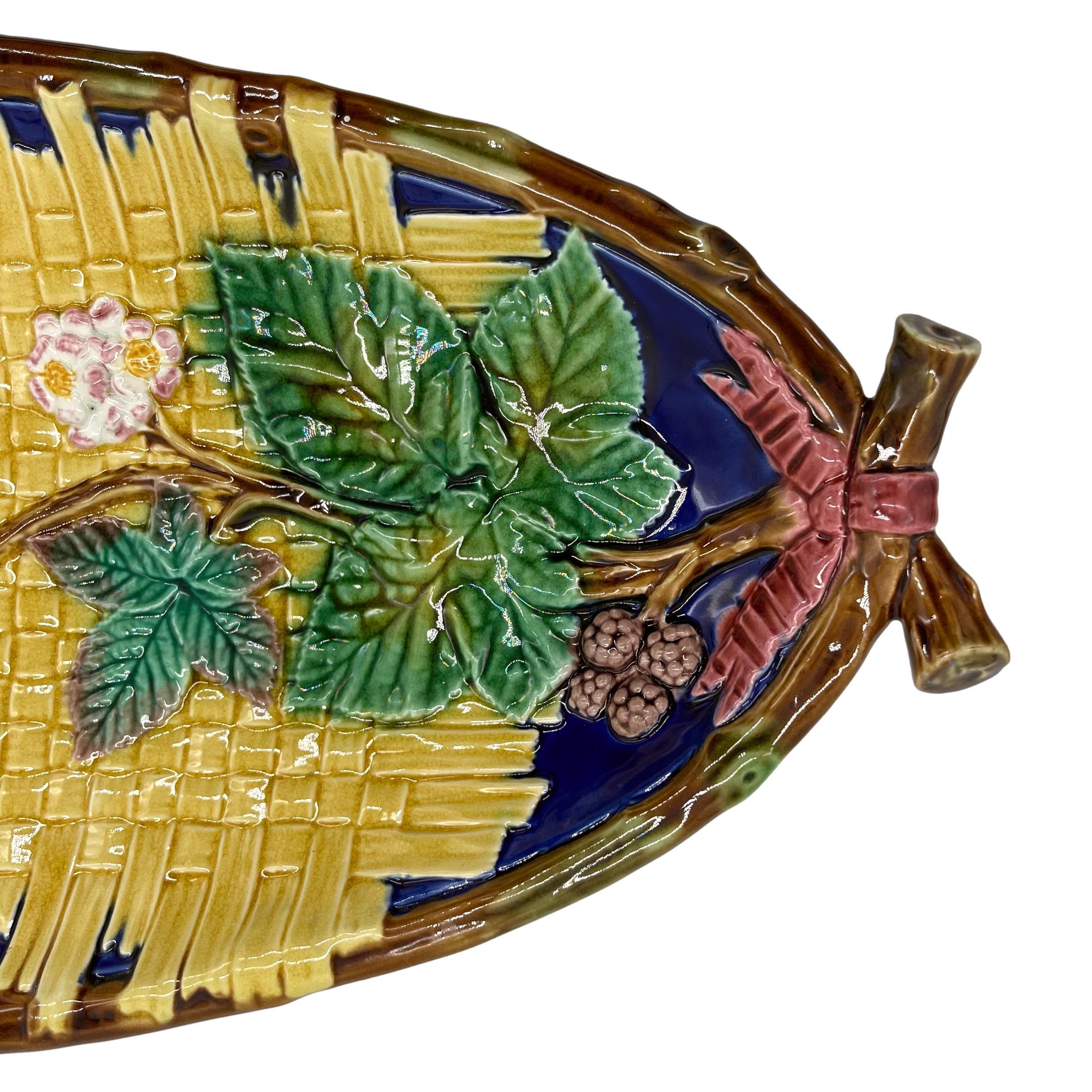 Brown-Westhead, Moore Majolica Oblong Tray, Yellow on Cobalt Ground, ca. 1875 In Good Condition In Banner Elk, NC