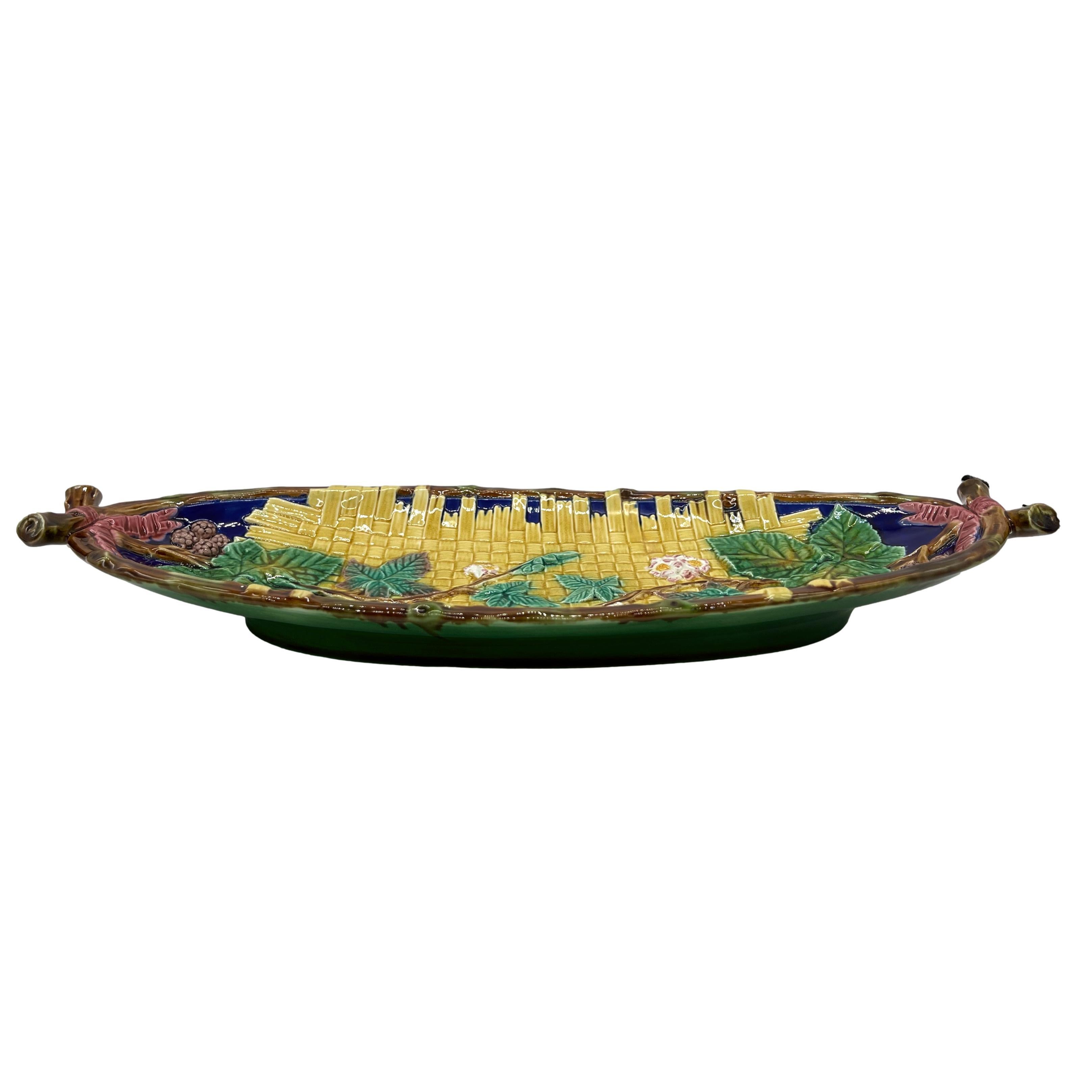 19th Century Brown-Westhead, Moore Majolica Oblong Tray, Yellow on Cobalt Ground, ca. 1875