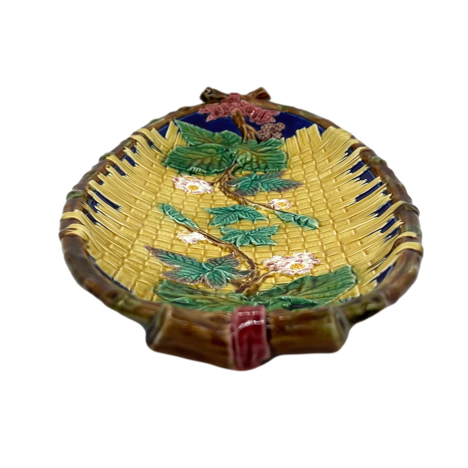 Brown-Westhead, Moore Majolica Oblong Tray, Yellow on Cobalt Ground, ca. 1875 1