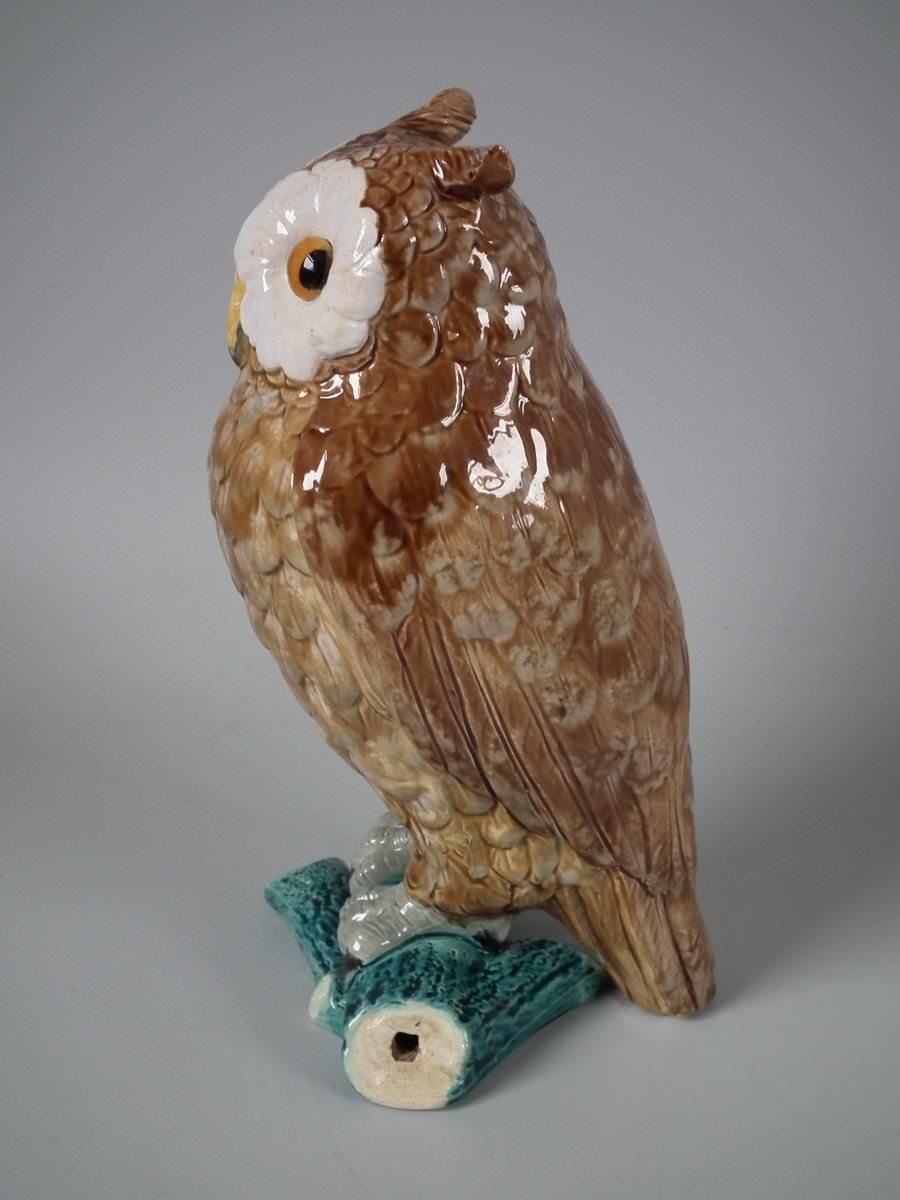 English Brown Westhead Moore Majolica Owl Figure For Sale