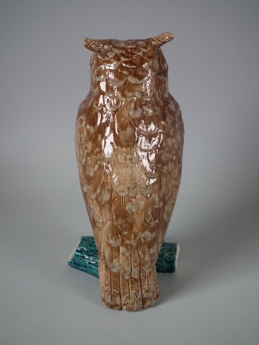 Glazed Brown Westhead Moore Majolica Owl Figure For Sale