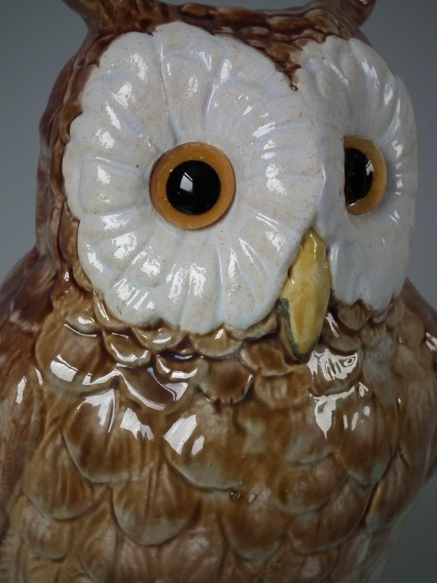 Late 19th Century Brown Westhead Moore Majolica Owl Figure For Sale