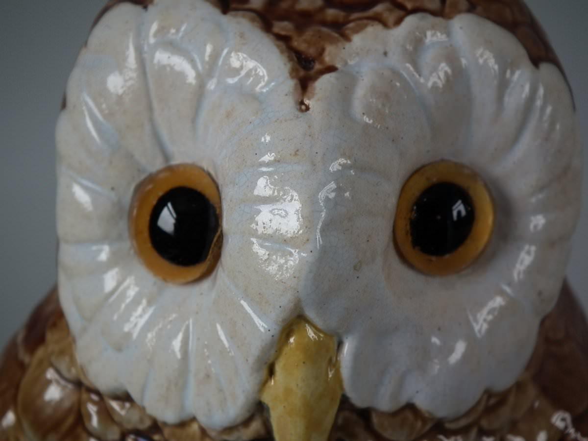 Brown Westhead Moore Majolica Owl Figure For Sale 1