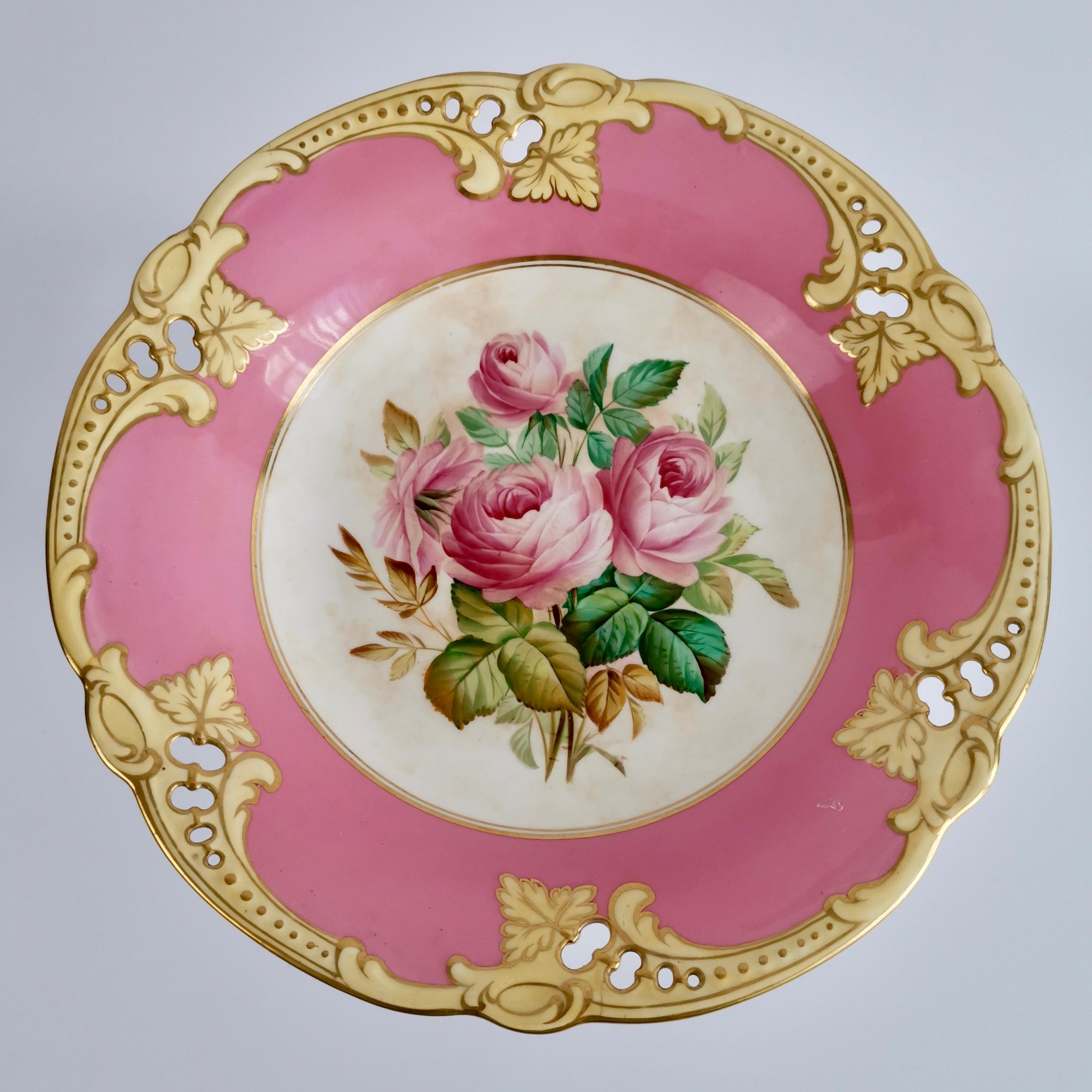 Brown Westhead & Moore Porcelain Dessert Service, Hot Pink Botanical, circa 1860 8
