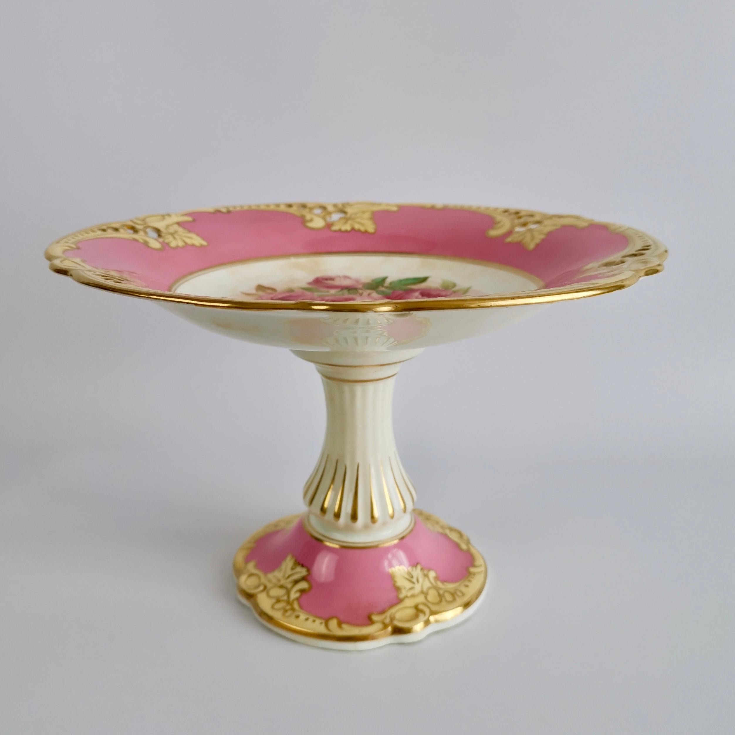 Victorian Brown Westhead & Moore Porcelain Dessert Service, Hot Pink Botanical, circa 1860