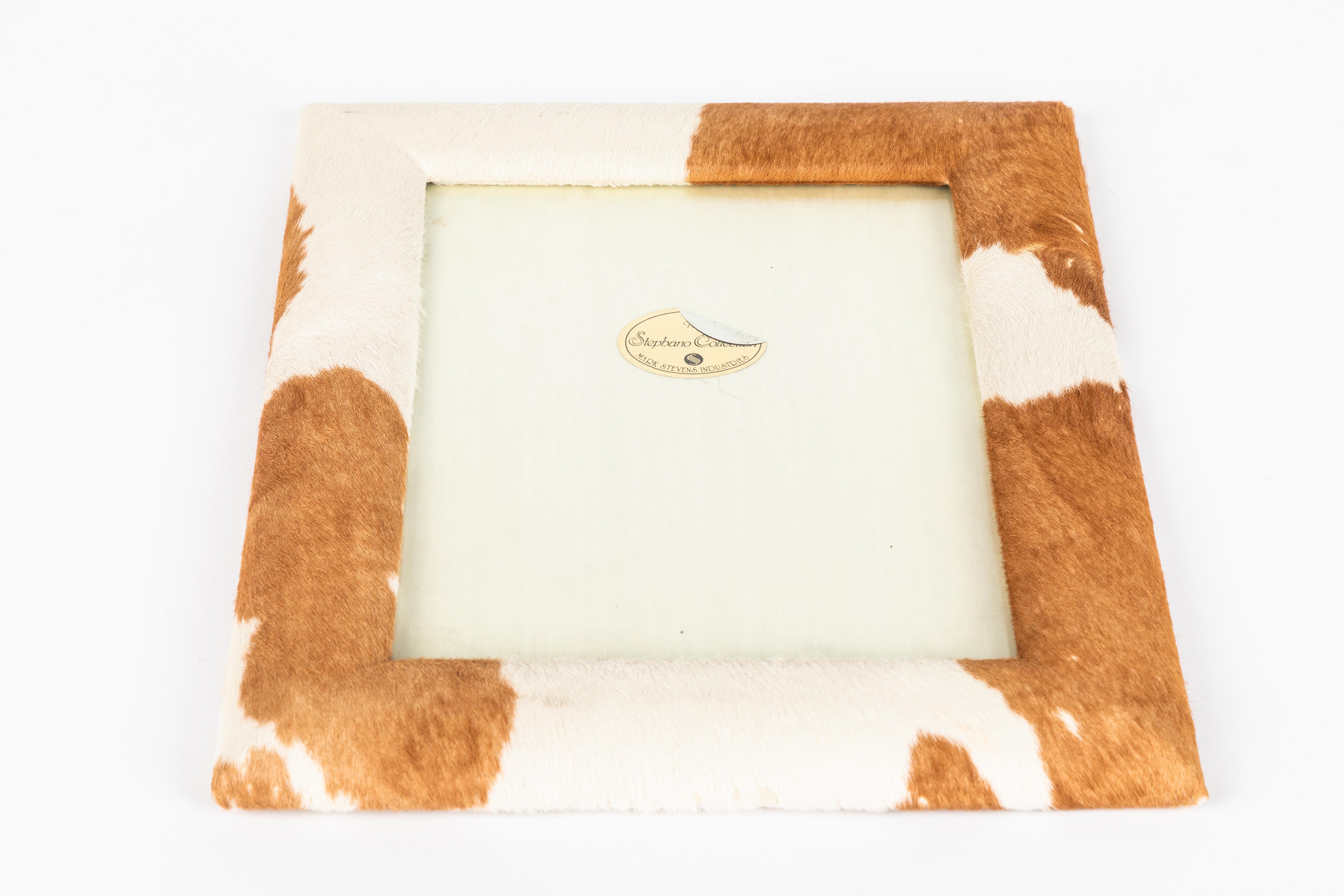 Mid-20th Century Brown and White Cowhide Photo Frame