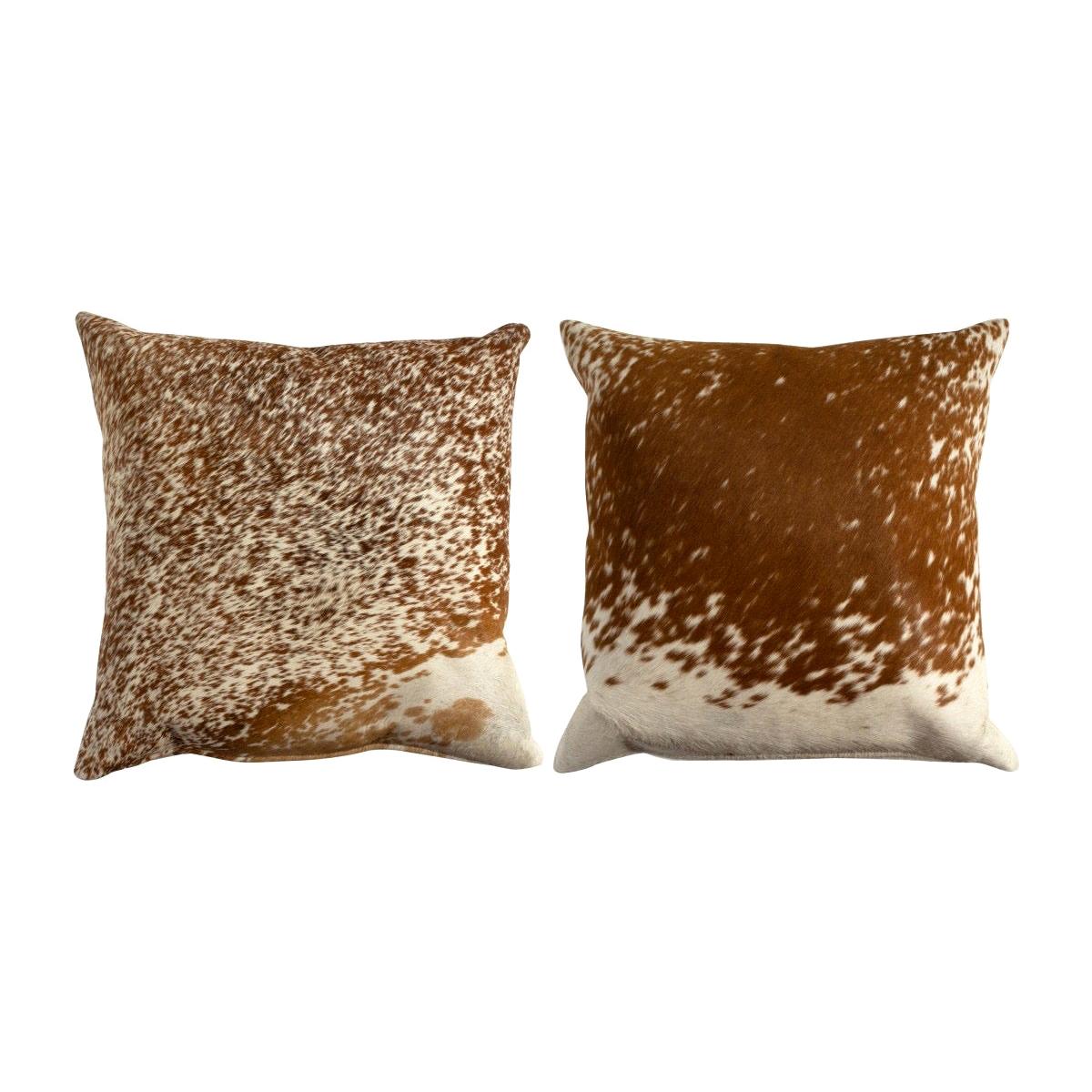 Brown & White Cowhide Throw Pillows, a Pair