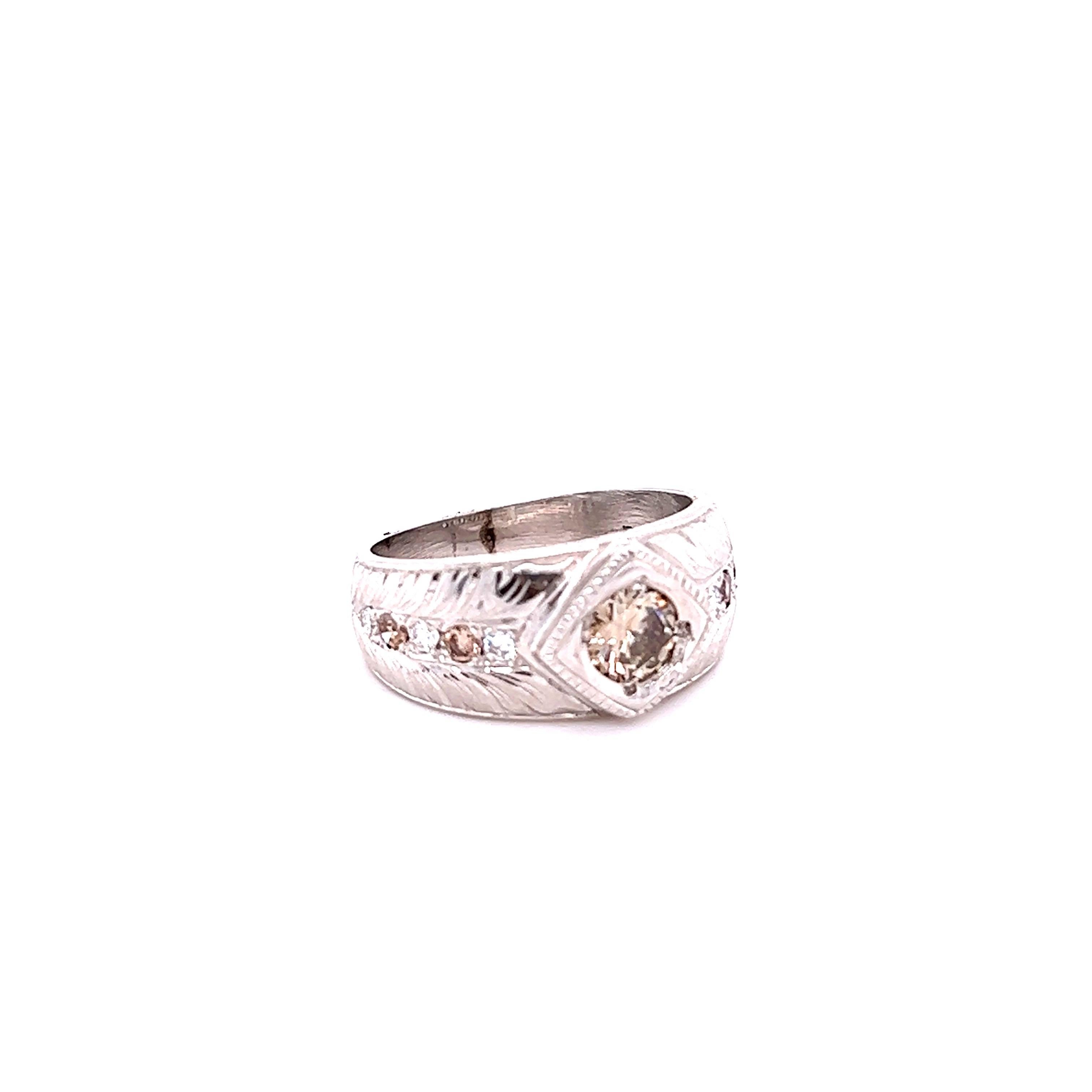 Contemporary Brown White Diamond Antique White Gold Band For Sale