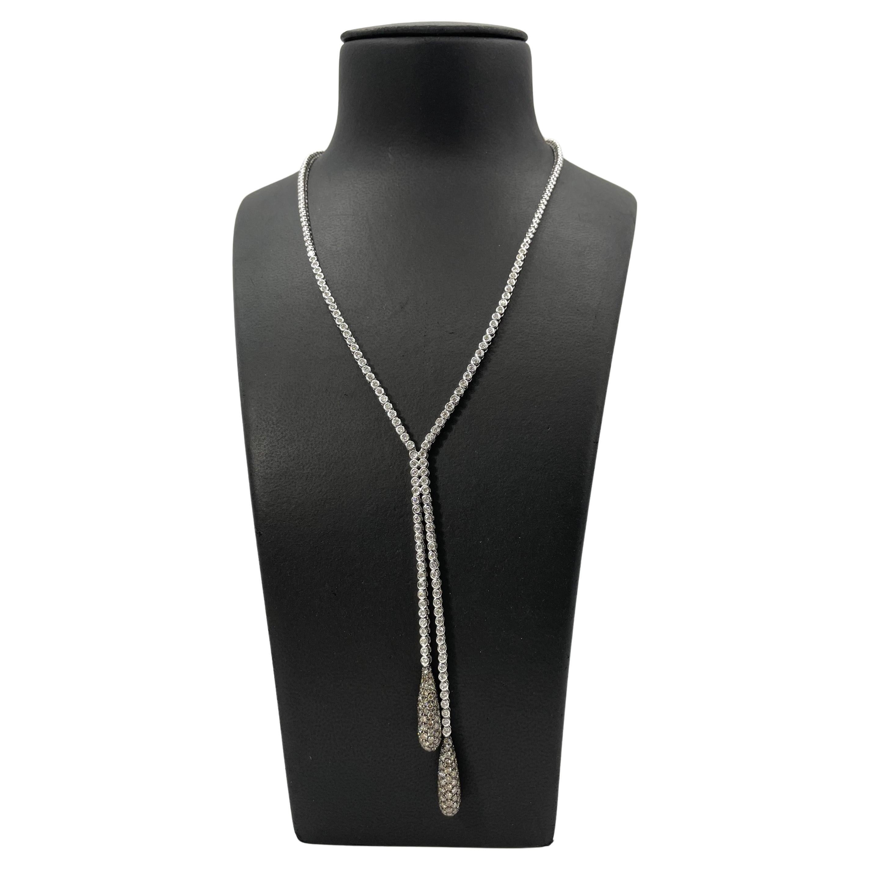 Brown & White Diamond Double Pave Drop Necklace in 18 Kt White Gold  For Sale