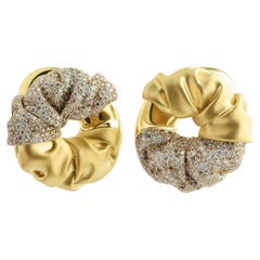 Boucles d'oreilles en or jaune 18 carats avec diamants blancs et bruns