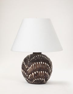 Brown & White 'Drip' Motif Ceramic Lamp, France, c. 1935-40