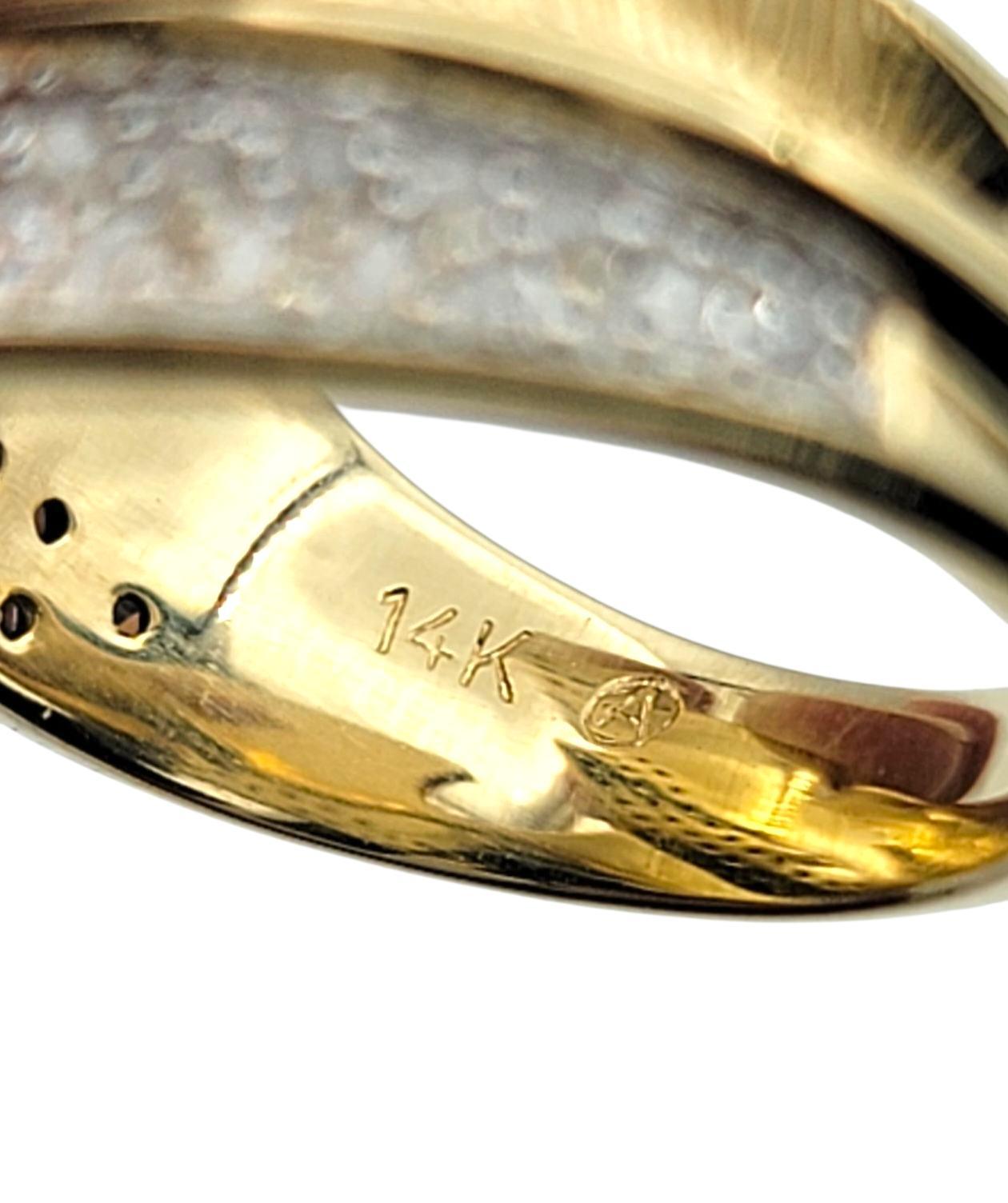 Brown & White Pavé Diamond Feather Motif Bypass Cocktail Ring in 14 Karat Gold For Sale 1