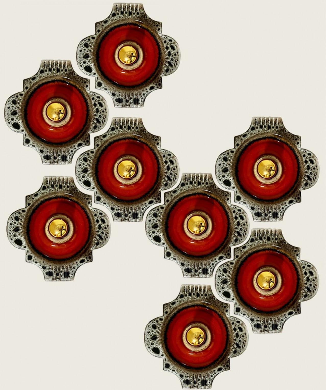 Apliques de Cerámica Marrón Blanco Rojo Hustadt Keramik, Alemania siglo XX en venta