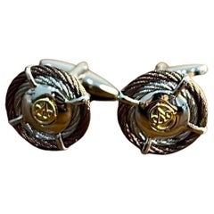 Brown White Steel Cable Row 18 Karat Yellow Gold Statement Twisted Cufflinks