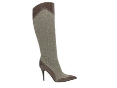 Brown & White Stella McCartney Herringbone Pointed-Toe Knee-High Boots Size 36