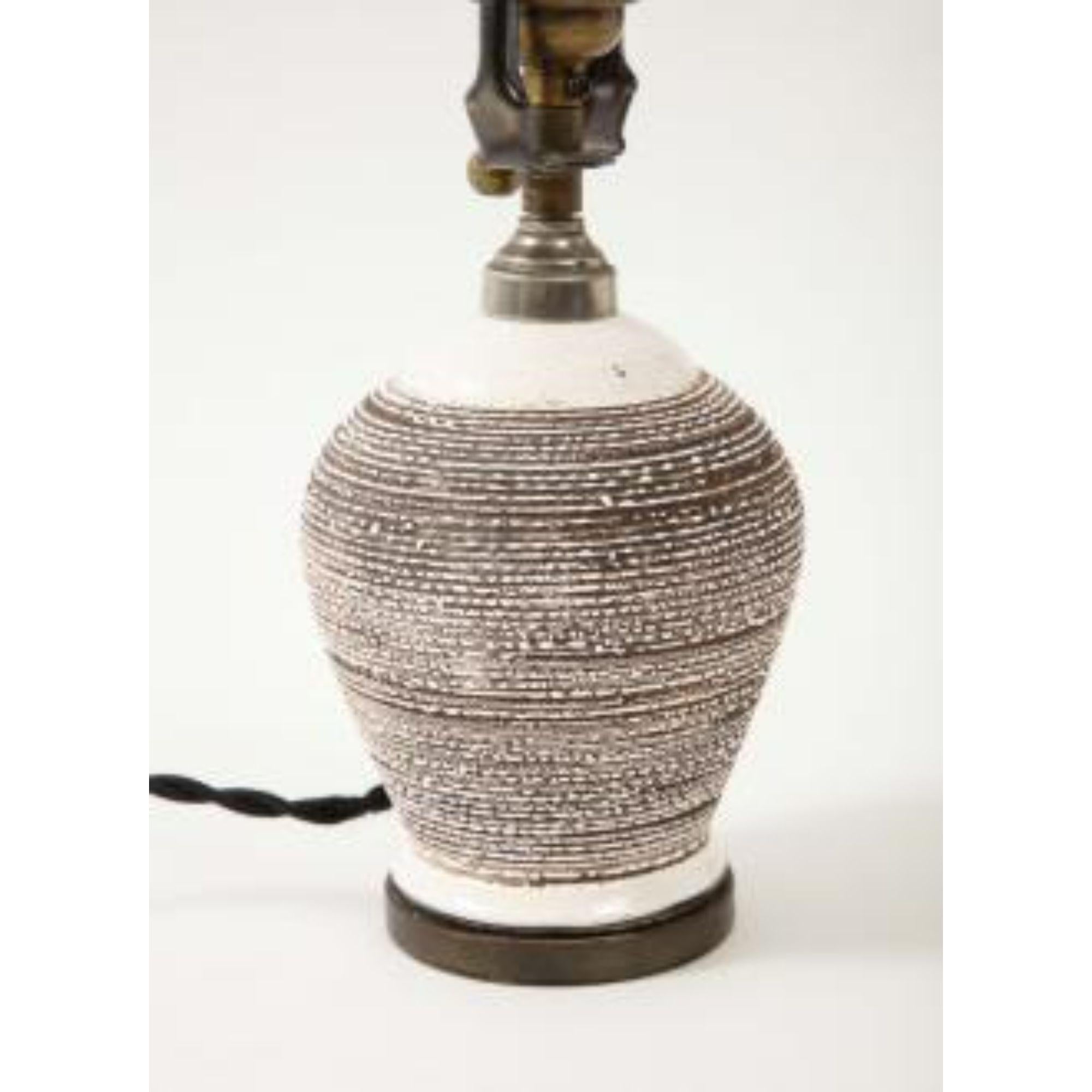 Brown/White Textured Glazed Ceramic & Bronze Table Lamp, 20th Century For Sale 1