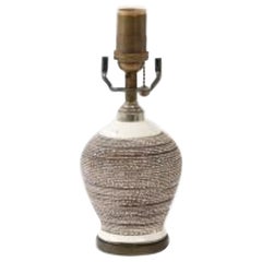 Brown/White Textured Glazed Ceramic & Bronze Table Lamp, 20th Century