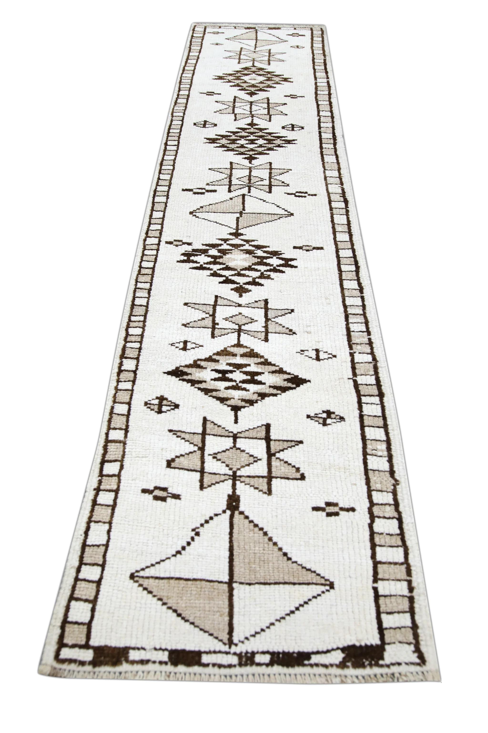 Brown & White Vintage Turkish Runner 2'9