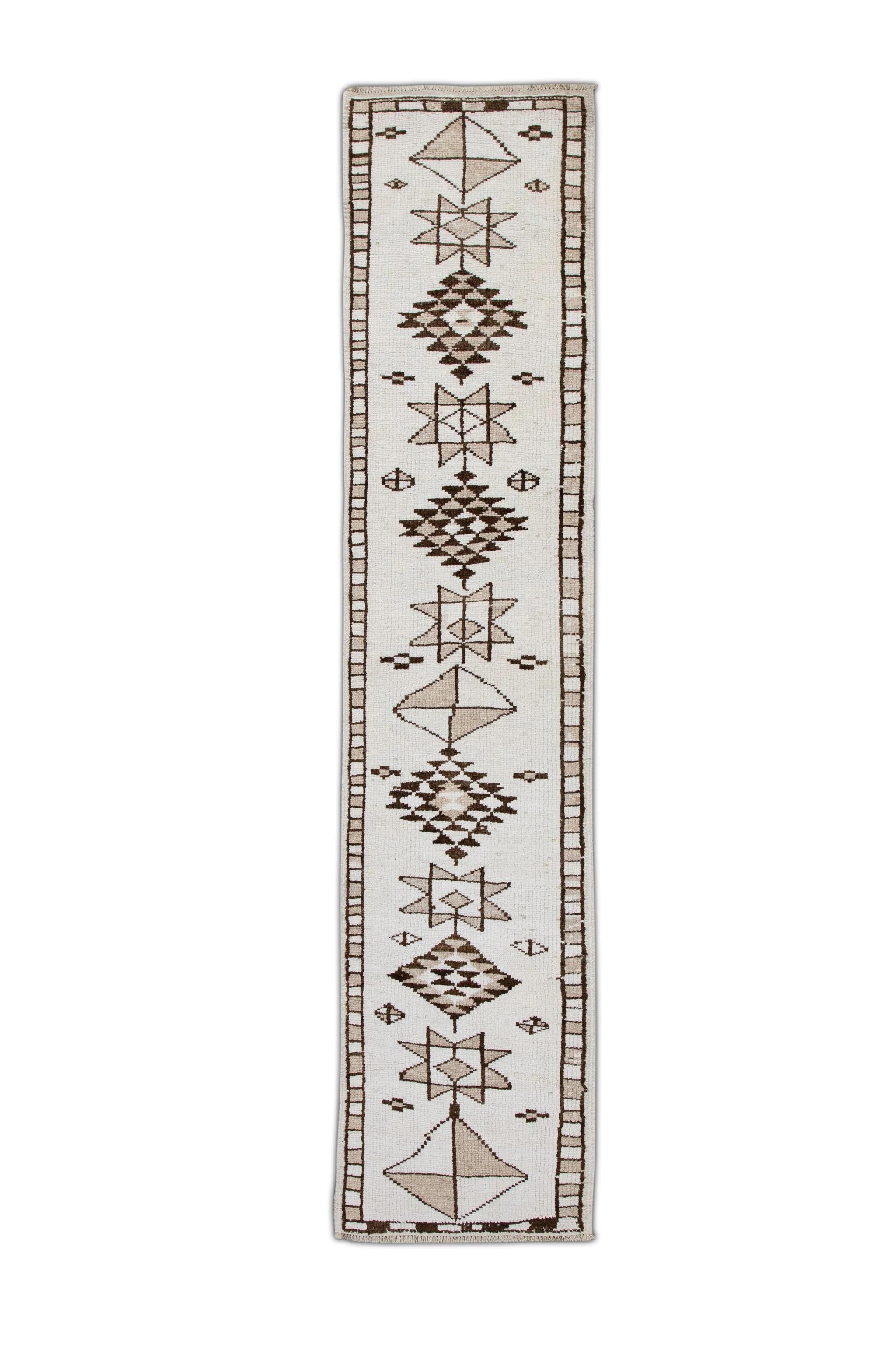 Mid-20th Century Brown & White Vintage Turkish Runner 2'9