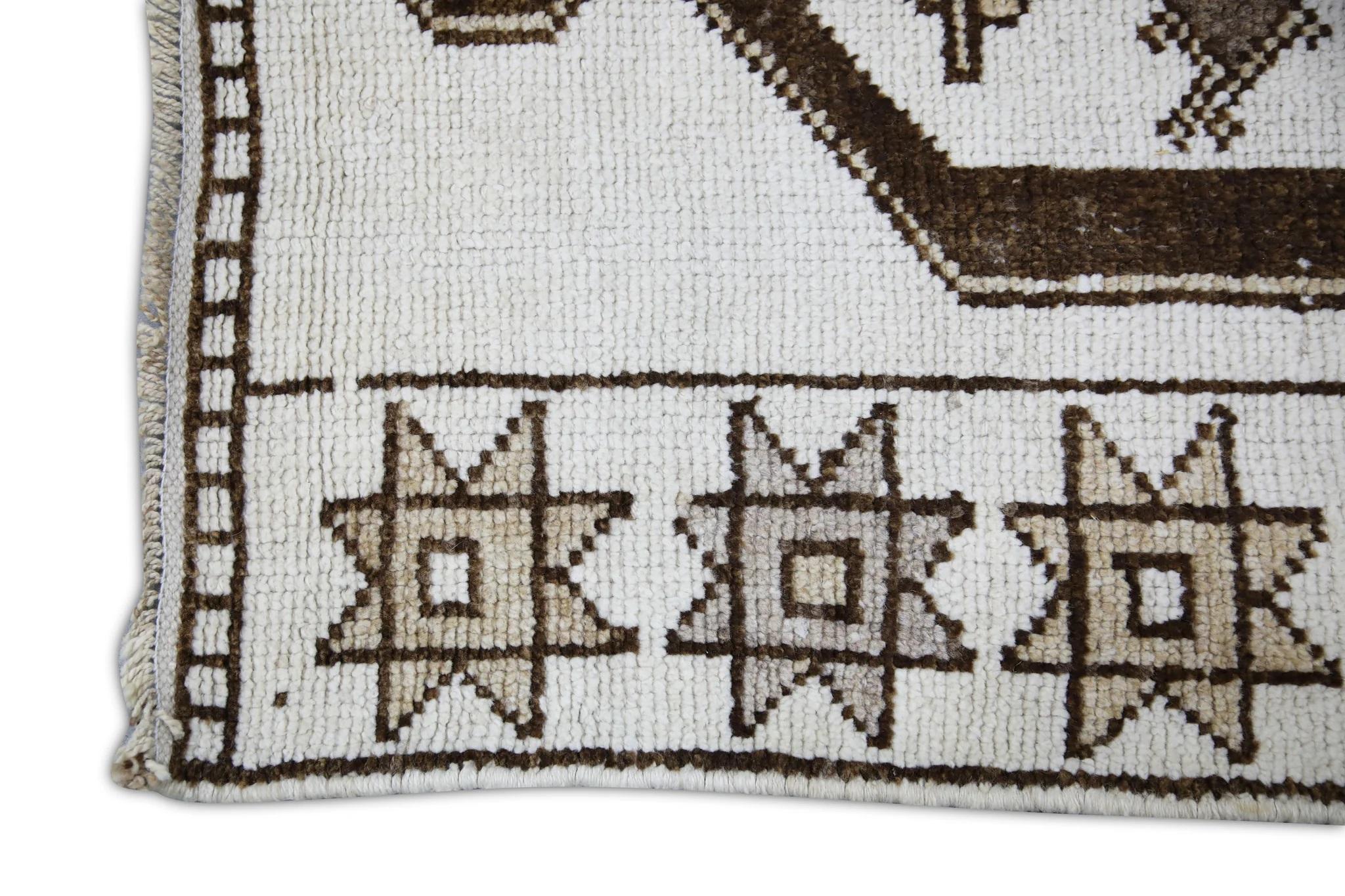 Tribal Brown & White Vintage Turkish Runner 4' x 10'8