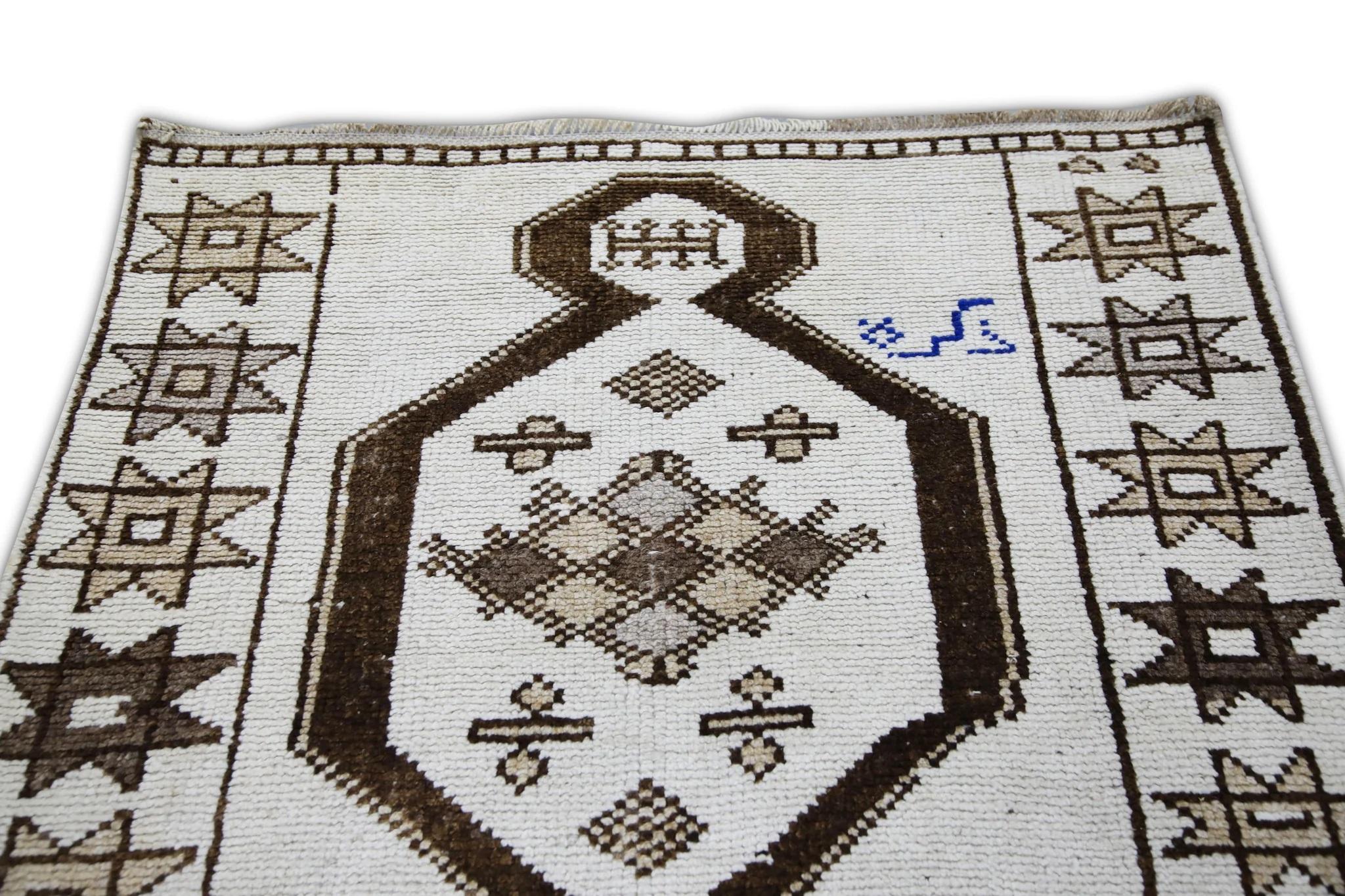 Vegetable Dyed Brown & White Vintage Turkish Runner 4' x 10'8