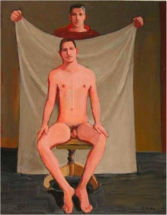 Untitled (Seated Nude with Man Holding Drape)