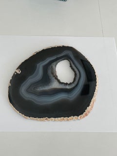 Brown with Blue Rings and Hole Thin Slice Agate Sculpture, Brazil, Prehistoric