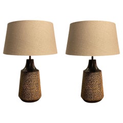 Brown with Gold Textured Metal Pair Lamps, Indonesia, Contemporary