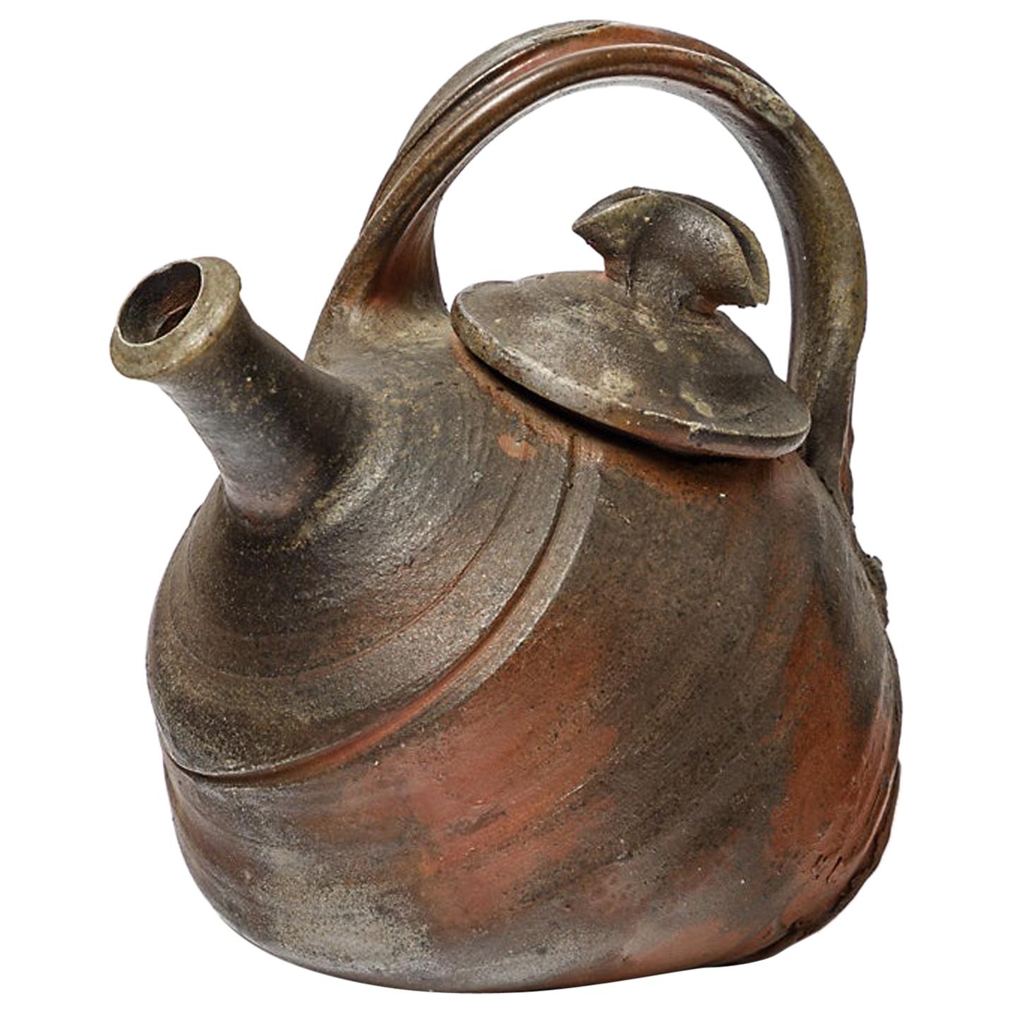 Brown Wood-Firing Ceramic Tea Pot by Jo Miquel  1993 mid-century French Design