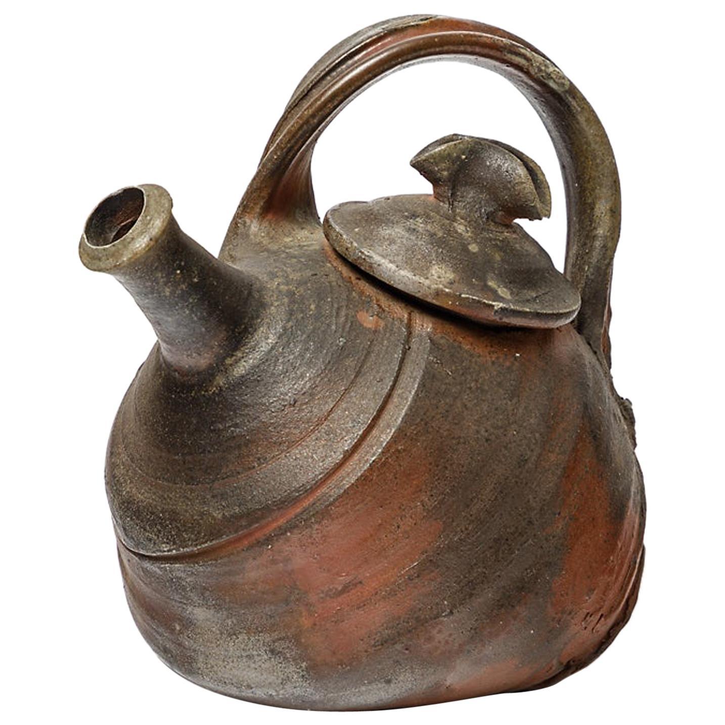 Tetera de cerámica marrón de leña de Jo Miquel  1993 Diseño francés de mediados de siglo