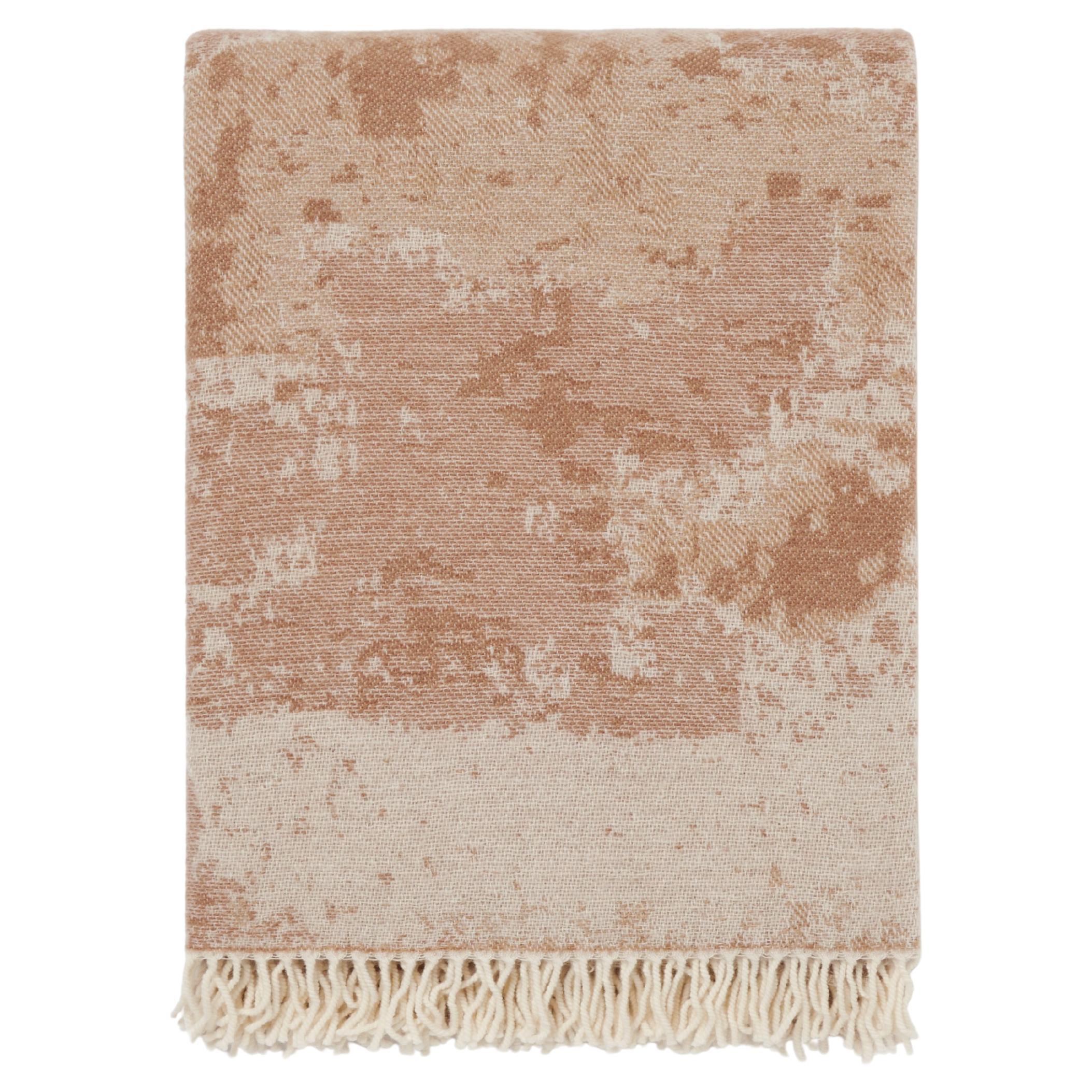 Plaid en laine et cachemire marron fabriqué en Italie - Jacquard effet marbré