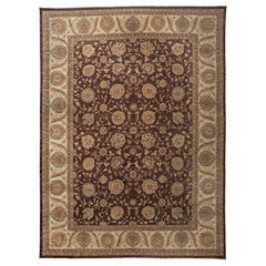 Brown Wool Area Rug with Floral Garland
