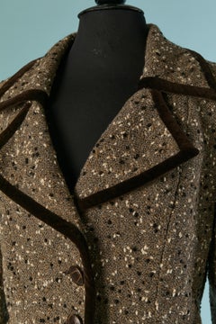 Brauner Chiné-Rock aus Wolle mit Samtdetails PIERRE BALMAIN Ivoire