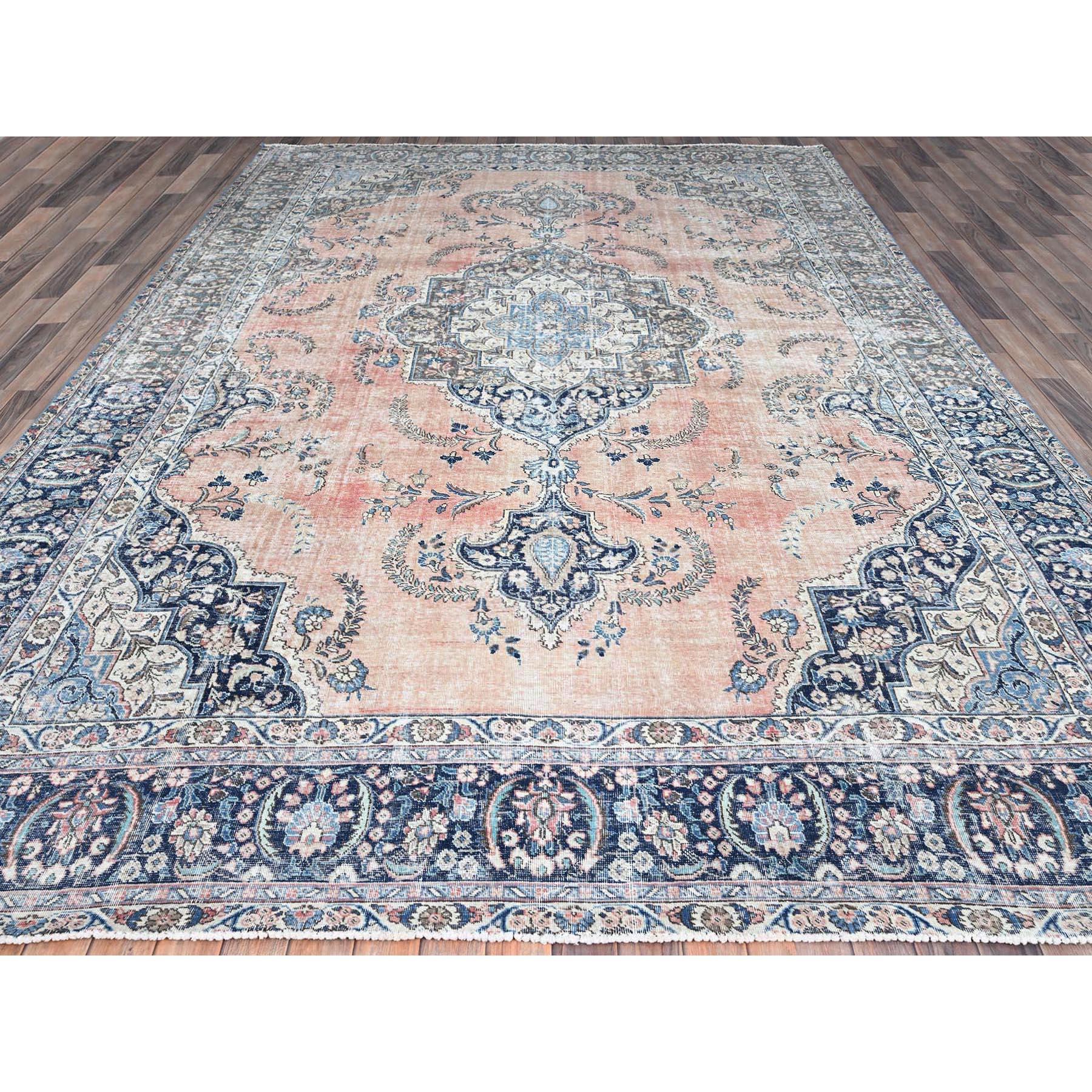 Medieval Brown Wool Hand Knotted Vintage Persian Tabriz Clean Evenly Worn Distressed Rug For Sale