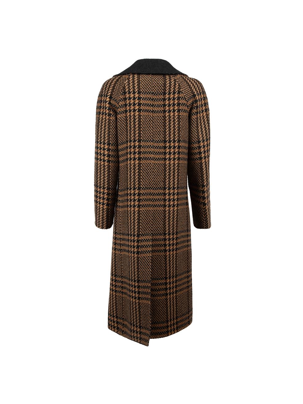 Etro Brown Wool Houndstooth Double-Breasted Long Coat Size S In Good Condition In London, GB