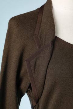 Brown wool jersey day dress with gros-grain piping and bow Chantal Thomass