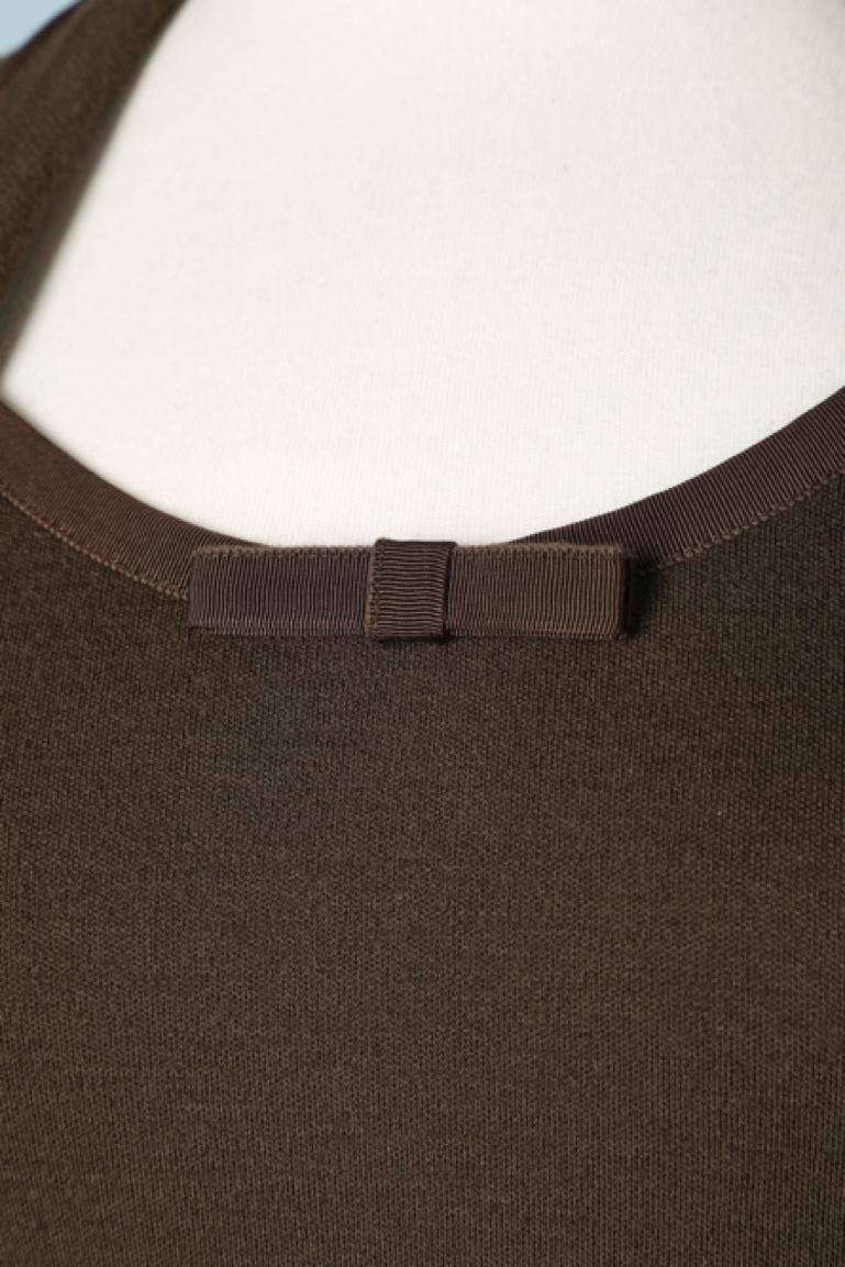 Black Brown wool jersey day dress with gros-grain piping and bow Chantal Thomass For Sale