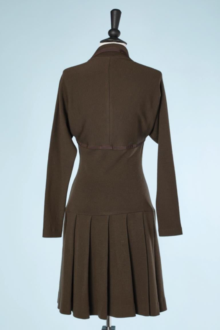 Brown wool jersey day dress with gros-grain piping and bow Chantal Thomass For Sale 1